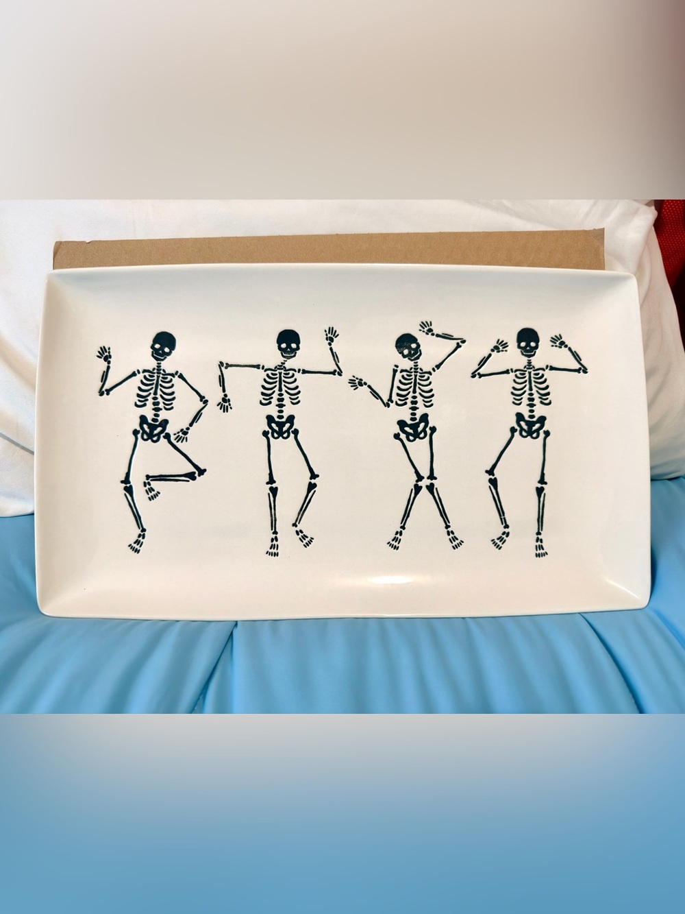 Halloween Dancing Skeleton Stoneware Serving Tray 14.25” Way to Celebrate
